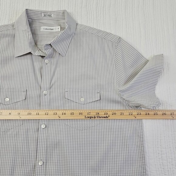 Calvin Klein Two Pocket Shirt Men's L Grey & White Checked Short Sleeve EUC LN - Picture 9 of 14
